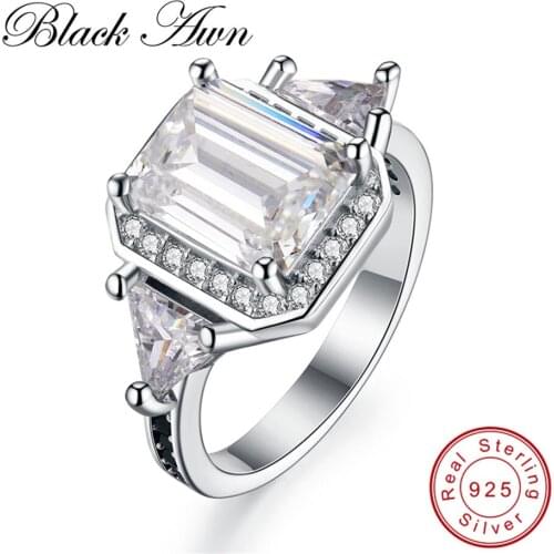 [BLACK AWN] Black and White Eternity Band Ring 925 Sterling Silver Jewelry Trendy Wedding Rings for Women Engagement Ring C100