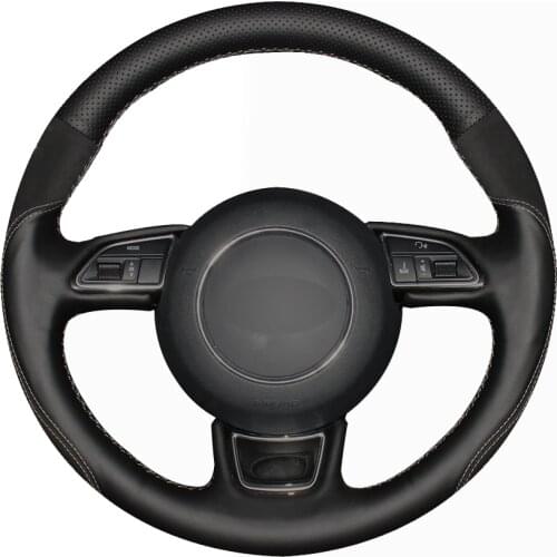 Black Natural Leather Black Suede Car Steering Wheel Cover for Audi A1 A3 A5 A7