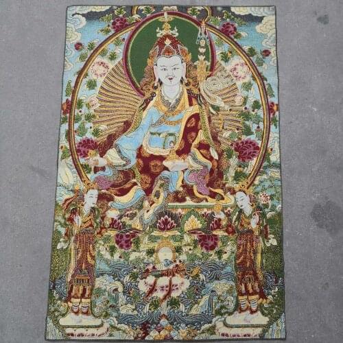 Home Decor 35" Thangka embroidery Tibetan Buddhism silk embroidery brocade Nepal Padmasambhava Buddha statue
