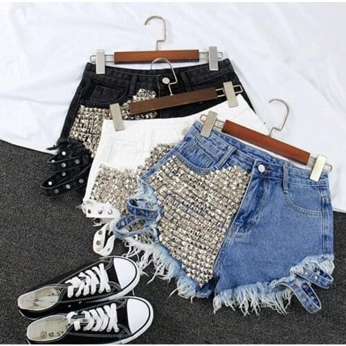 Rivet Denim Shorts Women Fringed Shorts Street Wear Short Pant Lady