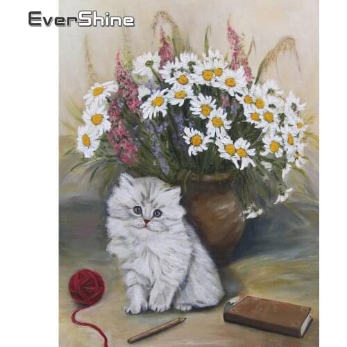 Evershine Diamond Painting Flowers Rhinestone Pictures Diamond Embroidery Animals Cat Cross Stitch Mosaic Diamond Wall Stickers