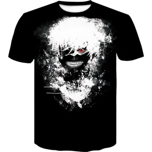 Tee Japan Tokyo Ghouls 3d Printing T-shirt Mens Short-sleeved Anime Black and White Sketch Characters Street Clothing T Shirt