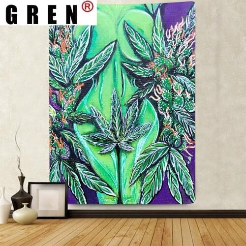 GREN Green Leaves Tapestry Colorful Eye Abstract Art Wall Hanging Tapestries for Living Room Bedroom Background cloth Home Decor