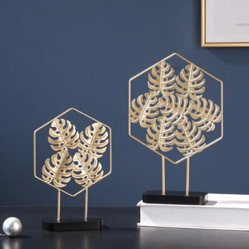 Homelily Luxury Gold Leaf Crafts Home Decoration Nordic Creative Iron Ornaments Living Room Wine Cabinet Porch Desktop Figurine