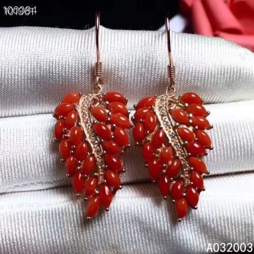 KJJEAXCMY Fine Jewelry 925 sterling silver inlaid natural red coral female earrings Eardrop luxury support detection