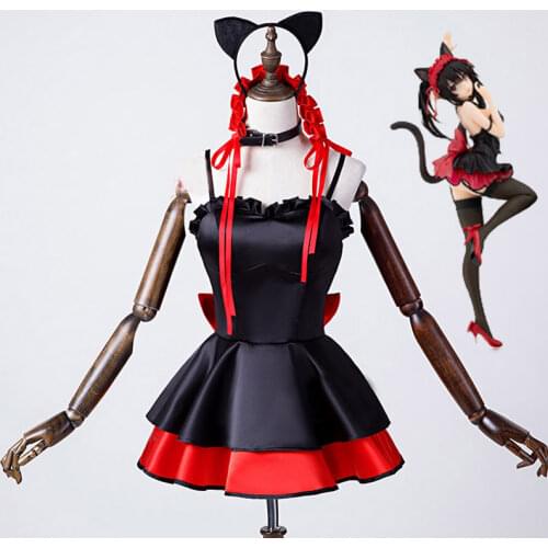 Date A Live Kurumi Tokisaki Cosplay Costume Cats Dress Pajamas with Ears