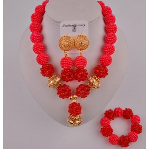 Red african beads jewelry set FZZ104