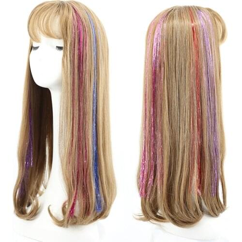 2021 Hot Sale 1pc High Quality Fashion Sexy Hair Tinsel Glitter Extensions Highlights False Hair Strands Party Accessories