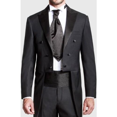 Fashion Italian Style Tailcoat Groom Tuxedos Long Blazer Mens Wedding Prom Morning Suits Best Man Suit(Jacket+Pants+Vest)