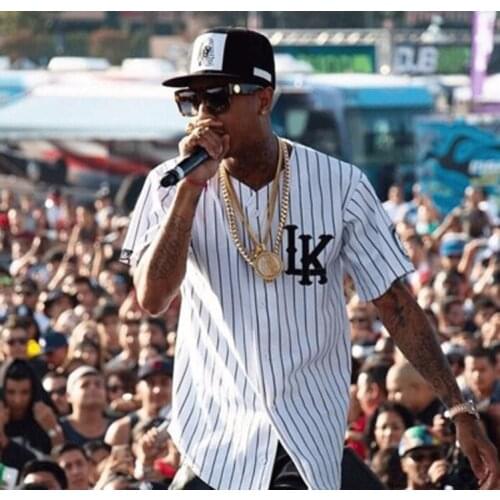 Mens New summer LK baseball jersey striped Shirts Fashion Color Striped Blouse V-Neck Sleeve Clothes tyga last kings Clothing