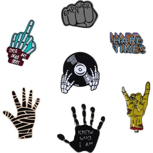 Ghost Hand Bone Fist Middle Finger Broken Hands Badge Funny Cartoon Metal Pin Hijab Injured Hand Series Punk Jewelry Men Brooch