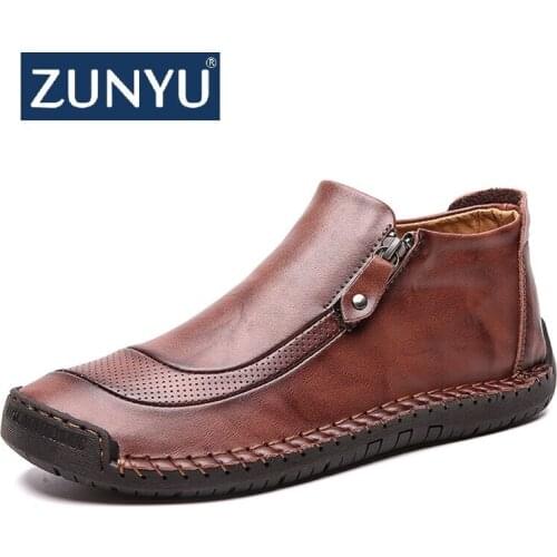 ZUNYU Winter Men Snow Boots Leather Plush Man Ankle Boots Warm Fur Mens boots High Quality Men Shoes Casual Shoes Big Size 48