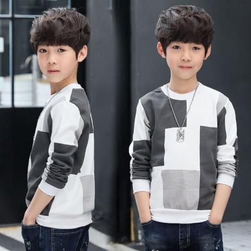 New Autumn T shirt for Boy Children Clothing Plaid Casual Teenager Long Sleeve Tops Kids Tees Clothes 7 8 9 10 11 12 13 14 Years