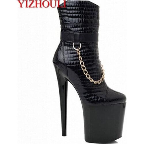 Ultra high heels 18-20cm thick and stage performance low-cut boot metal decorative knight Dance Shoes