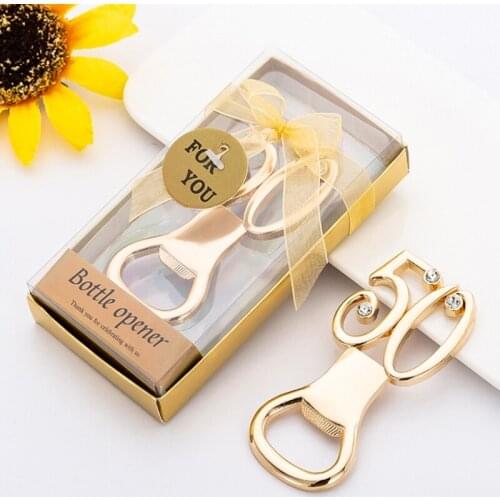 50pcs/lot Two styles 50th Design 50 years gold beer bottle opener Number 50 opener For wedding Anniversary Birthday gifts