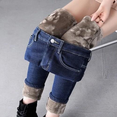 Thick Winter Warm Skinny Jeans for Women Female High Waist Velvet Denim Pants Streetwear Stretch Trousers Plus Size