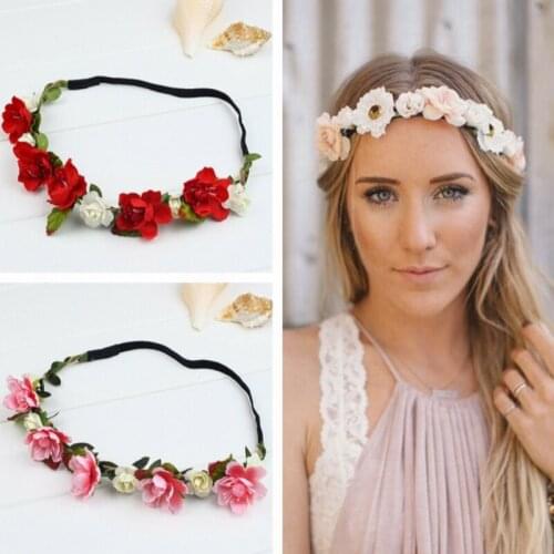 1pcs Women Stretch Braid Hairband Beach Bohemian Hairband Flower Rose Wreath Bridal Tiara Headband 9 Colors
