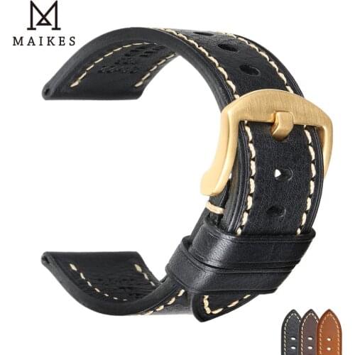 MAIKES Full Grain Watch Strap Watchband 18mm 19mm 20mm 21mm 22mm 24mm Calf Genuine Leather Watch Band for Tissot Seiko