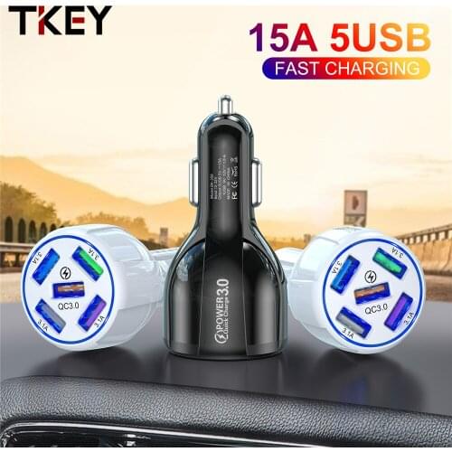 TKEY 5 Ports USB Car Charge Fast Charging QC 3.0 For iPhone Huawei Mobile Phone Charger Adapter In Car Short Circuit Protection
