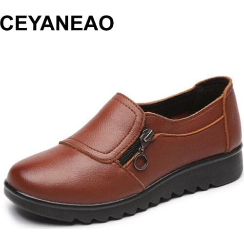 CEYANEAO women leather shoes Women Flats ballet flats woman shoes flexible outdoor loafer slip-on boat shoes
