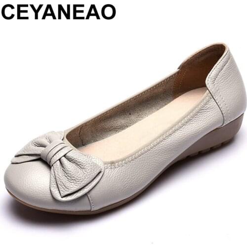 CEYANEAOPlus Size Women Shoes Genuine Leather Flat Shoes Woman Maternity Casual Work Shoes 2018 Fashion Loafers Women FlatsE1464