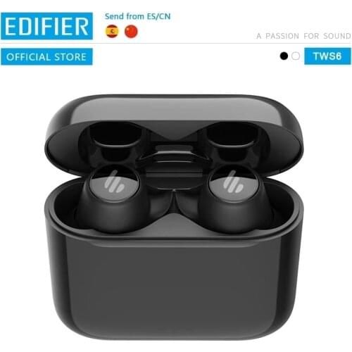 EDIFIER TWS6 TWS Qualcomm aptX Bluetooth V5.0 wireless charging Earbuds tap control IPX5 Waterproof wireless earphone up to 32hr