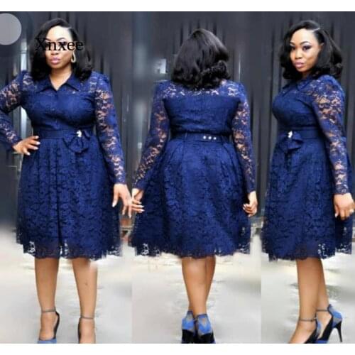High Waist a Line Midi Shirt Dress Lace Office Women Long Sleeve Lapel Plus Size African Dresses Bow Bodycon Fashion Outfits