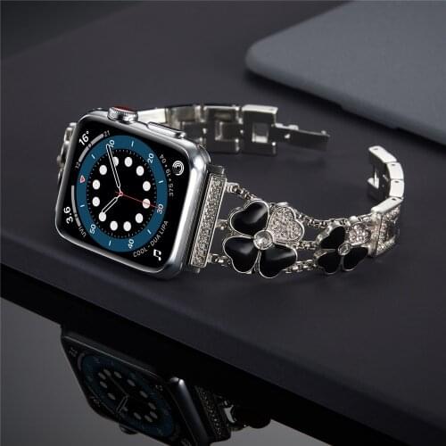 Womens Diamond Strap for Apple Watch Band 6 44mm 40mm 42mm 38mm Metal Jewelry Bracelet for iWatch Serie SE 6 5 4 3 Wrist Bands