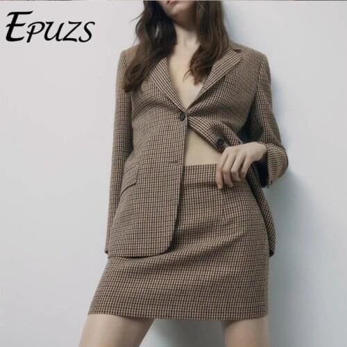 2021 Spring Women Office Work Business Suit Fashion Slim Long Sleeve Pocket Oversize Jacket Suit+Elegant Plaid Chic Mini Skirt