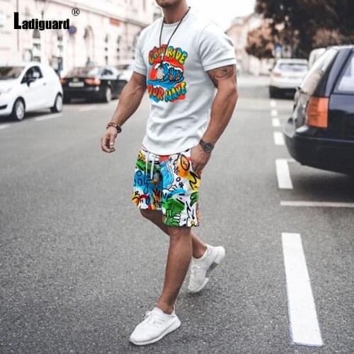 Ladiguard 2021 Men Tracksuit Sets Summer Casual Skinny 2PCS Outfits Streetwear Plus Size 3xl Mens Fashion Two Piece Shorts Sets