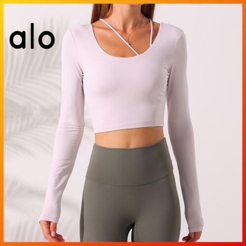Alo Yoga Spring and Autumn New Womens Long Sleeve Sexy Fashion Top Womens Sports Crop Top Fitness Gym Sports T-shirt WT359