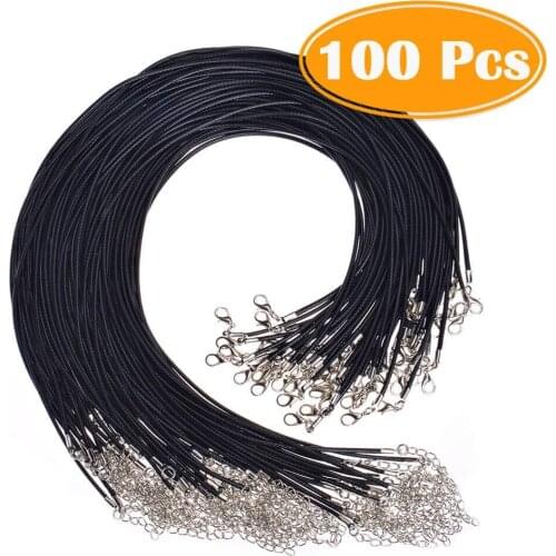 100 Pcs 2.0mm Black Waxed Necklace Cord Bulk with Clasp for Jewelry Making AN88
