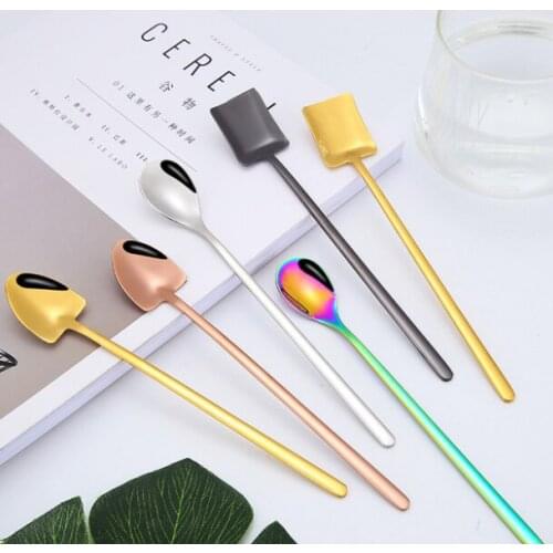 200PCS Sharp Square Round Shaped Milk Tea Coffee Scoop Stainless Steel Coffee Spoon Dessert Spoon Cafe spade spoon