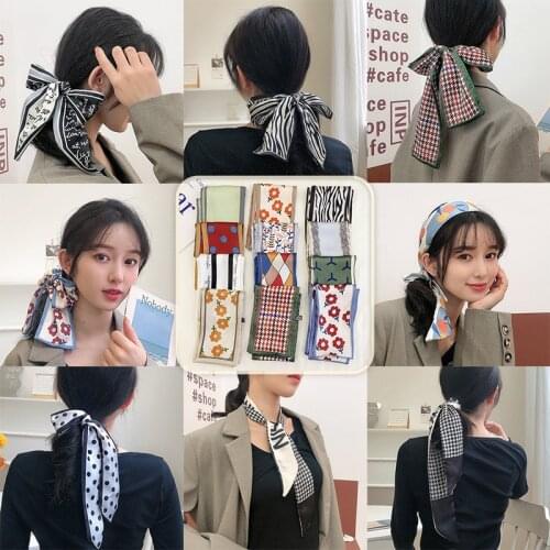 2021 Multi-style Multi-purpose Silk Scarf Headband Polka Dot Scarf Headband Tie Bag Kerchief Women Girl Accessories Headwear