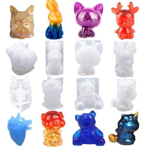 3D Animal Resin Molds Lovely Bear Rabbit Wolf Epoxy Silicone Animal Molds for DIY Home Car Crafts Decoration Accessories