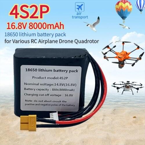 4S2P 14.8V 8000mAh 16.8V18650 Battery Pack High Capacity UAV Rechargeable for Various RC Airplane Drone Quadrotor 5P XT60