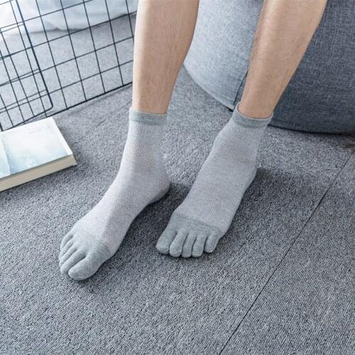 Men Summer Socks Cotton Thin Mesh Breathable Five-toed Socks For Mens Business Socks Mid-tube High Quality 5Pairs
