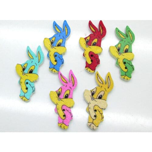 50pcs 14x32mm Mixed Animal Rabbit Wooden Buttons For Clothes Crafts Sewing Decorative Needlework Scrapbooking DIY Accessories
