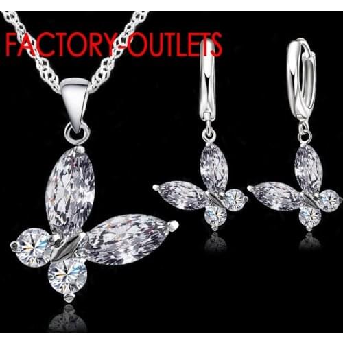 925 Sterling Silver Pendant Necklaces Earrings Set Trendy Fashion Jewelry Butterfly Design Women Party Engagement