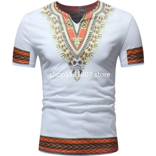 African Dashiki Men Short Sleeve T-Shirt 2020 Summer Casual V Neck Slim Fit Tee Shirt Homme Hipster Gypsy Ethnic African Clothes