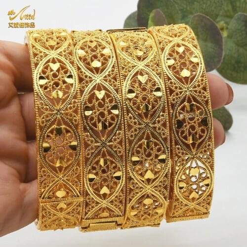 African Bangle Jewelry Dubai Gold Plated 24k Ethiopian Bangles Luxury Wedding Party Wife Gift Arab Bracelets For Women Jewellery