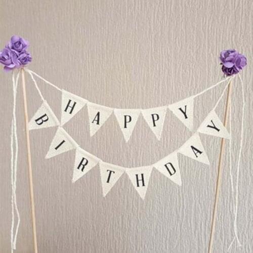 Party Banner for Wedding Cupcake Decoration Baby Shower Supplies Cake Flags 1Pcs Cloth Happy Birthday Multi Purpose
