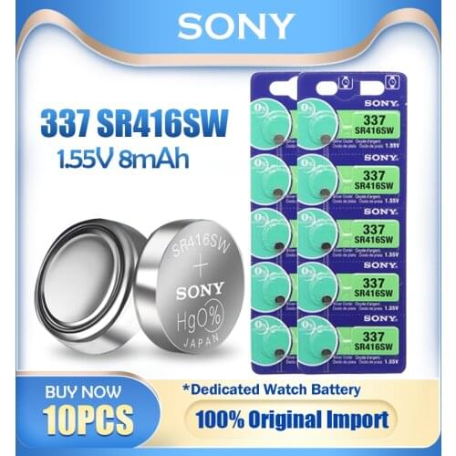 10PCS Original Sony 337 SR416SW Watch Battery 1.55V Silver Oxide Button Cell Battery For Bluetooth Headphone Toy MADE IN JAPAN