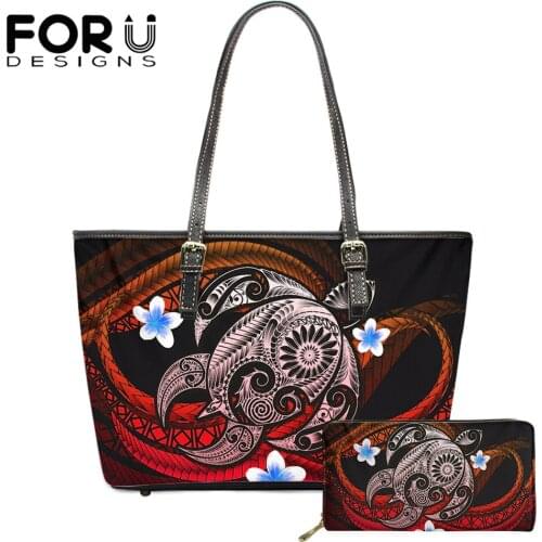FORUDESIGNS Large Wallets For Elegant Women Hawaii Sea Turtle Tattoos Printing Stylish Ladies Beach Shoulder Bag Female Clutches