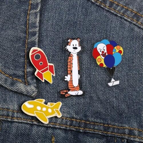 Clown Balloon Brooch Cartoon Anime Tiger Rocket Aircraft Enamel Pin Backpack Jackets Lapel Badges Pins Fashion Women Men Jewelry