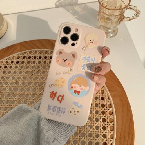 Cute cartoon pattern bear phone case for iphone 11 pro max 12 mini 7 8plus xs max x 8 xr SE 2020 TPU case