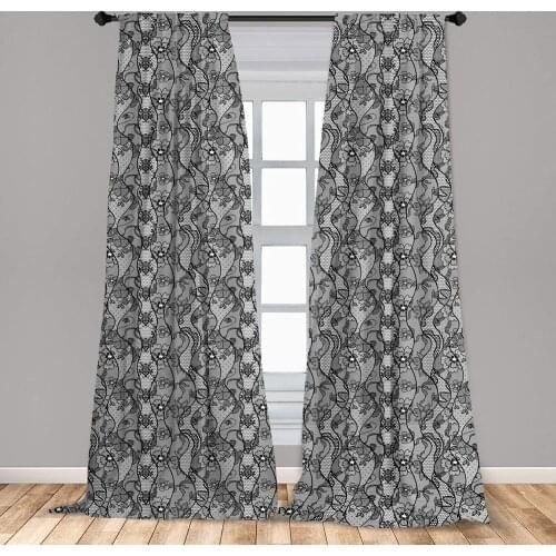 Floral Curtain for Kids Rooms Lace Gothic with Flower Effect and Leaves Ornamental Antique Feminine Window Drapes