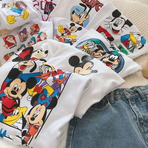 Disney Childrens Short Sleeve T Shirt Kids Boys Girls Tops Tee Summer Clothing Cartoon Mickey T-shirt Cotton Teenagers Clothes