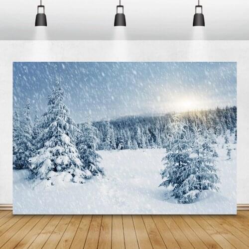 Winter Snow Pine Forest Shiny Sunshine Natural View Photographic Backgrounds Children Portrait Backdrop Banner For Photo Studio