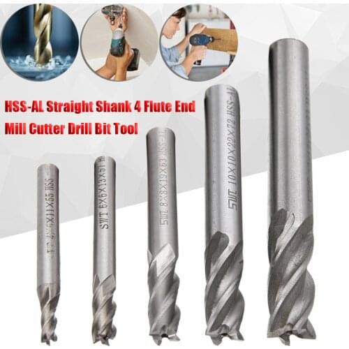 HSS-AL Straight Shank 4 Flute Super Tough Metal End Processing Mill Cutter Drill Bit Tool